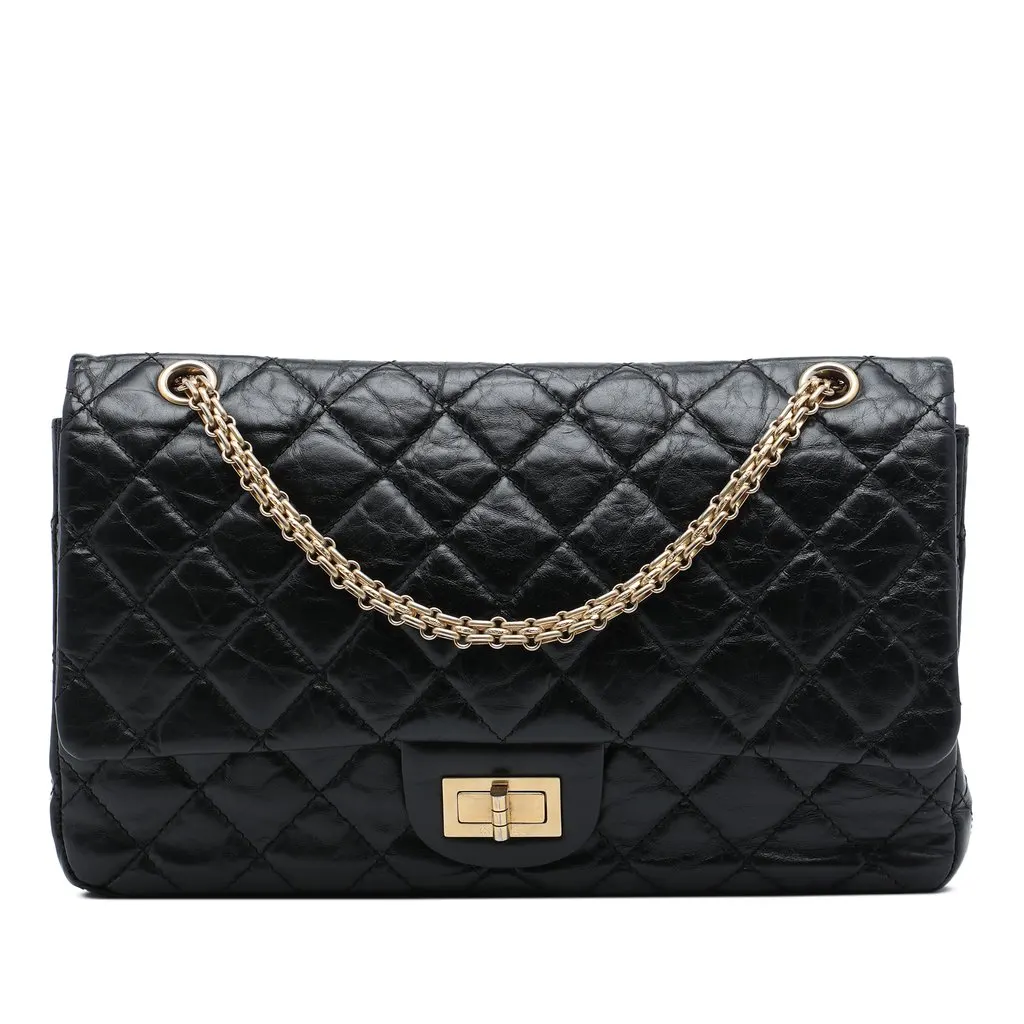 Chanel Quilted Aged Calfskin Reissue 2.55 Double Flap 227 Black Leather Very good - Front View
