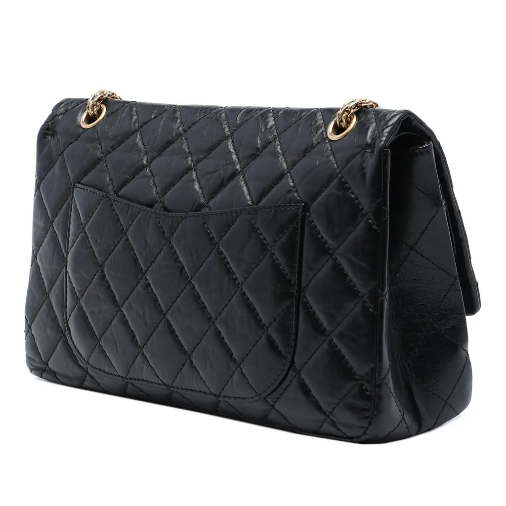 Chanel Quilted Aged Calfskin Reissue 2.55 Double Flap 227 Black Leather Very good - Back View