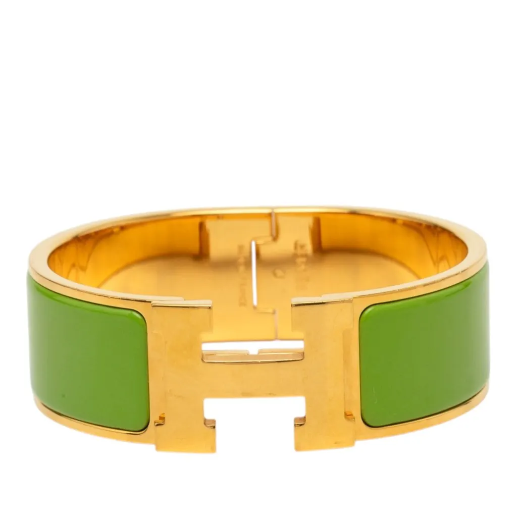 Hermès Wide Enamel Clic Clac H Bracelet PM Green Enamel Very good - Front View