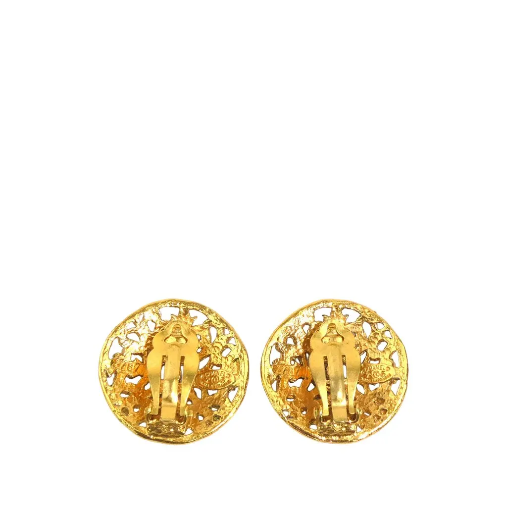 Chanel CC Gold Plated Filigree Round Clip On Earrings Gold Metal Very good - Back View