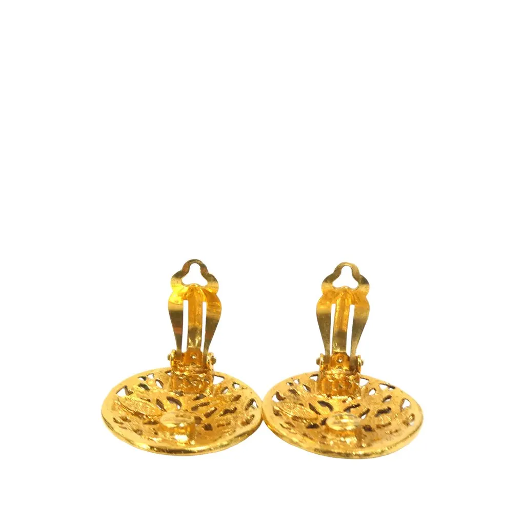 Chanel CC Gold Plated Filigree Round Clip On Earrings Gold Metal Very good - Inside View