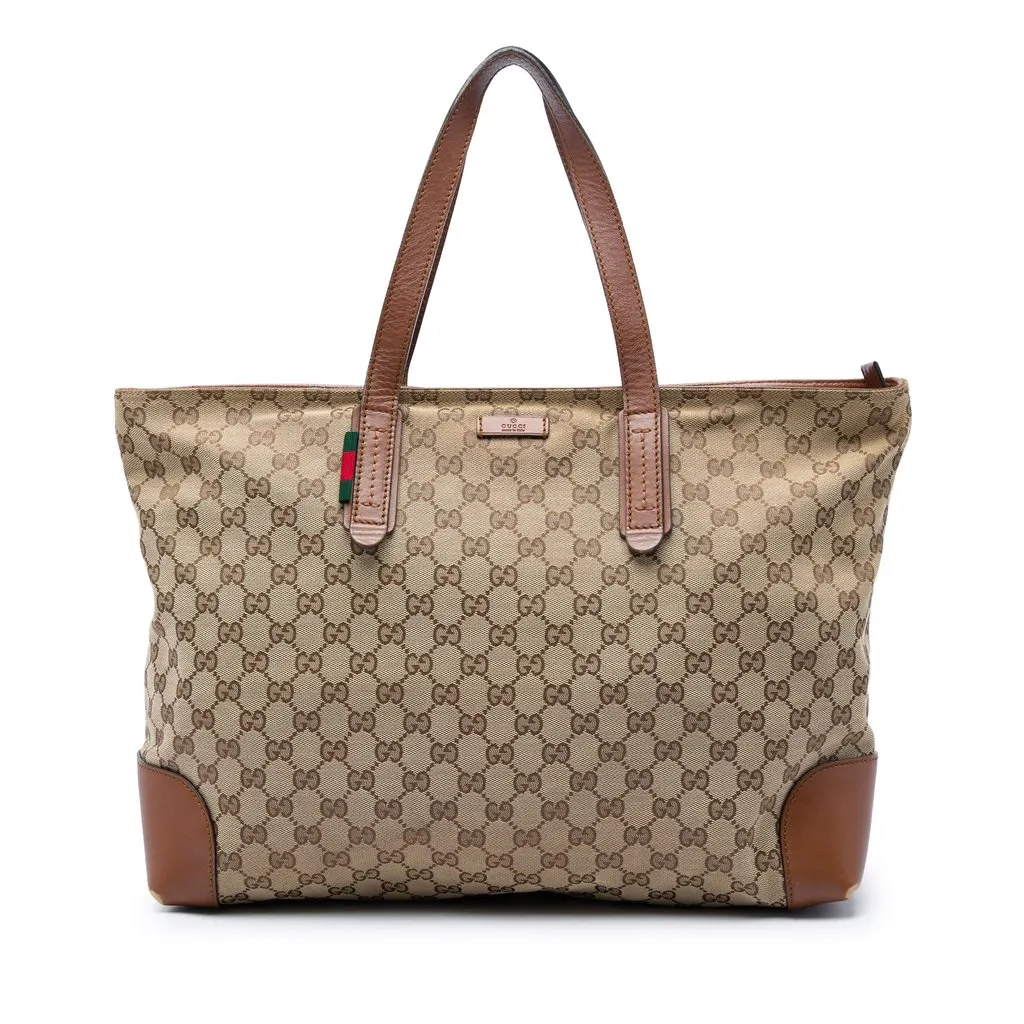 Gucci GG Canvas Web Tote Beige Canvas Good - Front View
