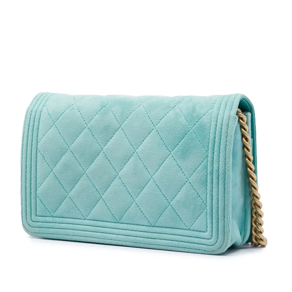 Chanel Quilted Velvet Boy Wallet On Chain Blue Very good - Back View