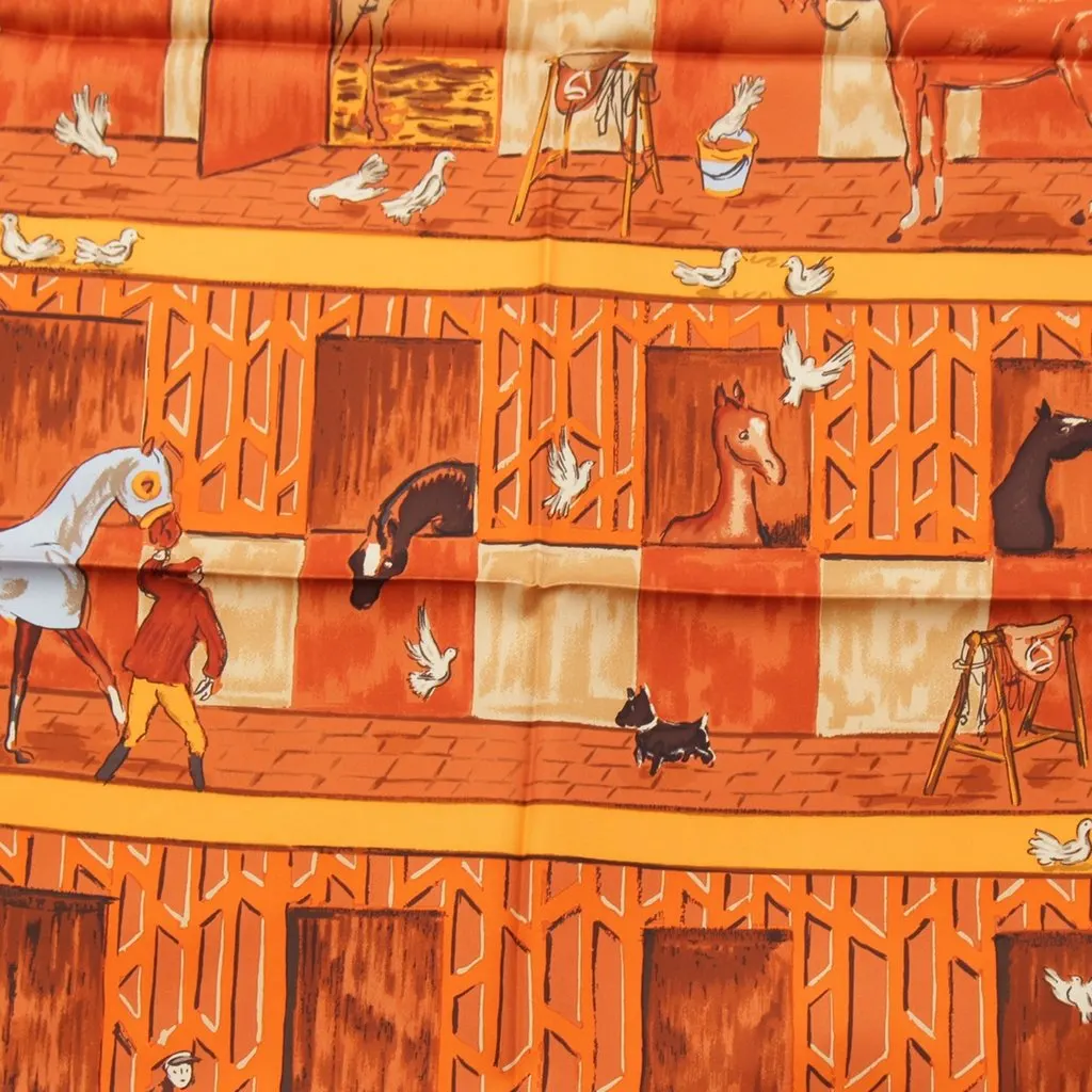 Hermès Les Boxes Silk Scarf 90 Orange Silk Never worn - Back View
