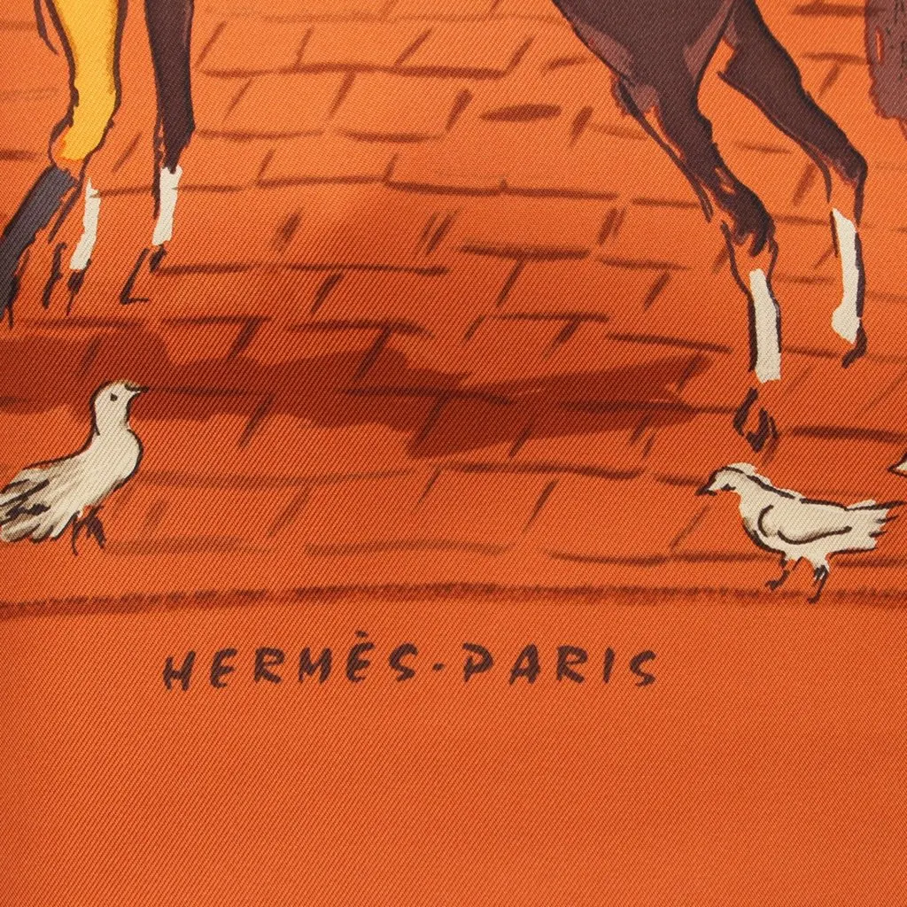 Hermès Les Boxes Silk Scarf 90 Orange Silk Never worn - Inside View