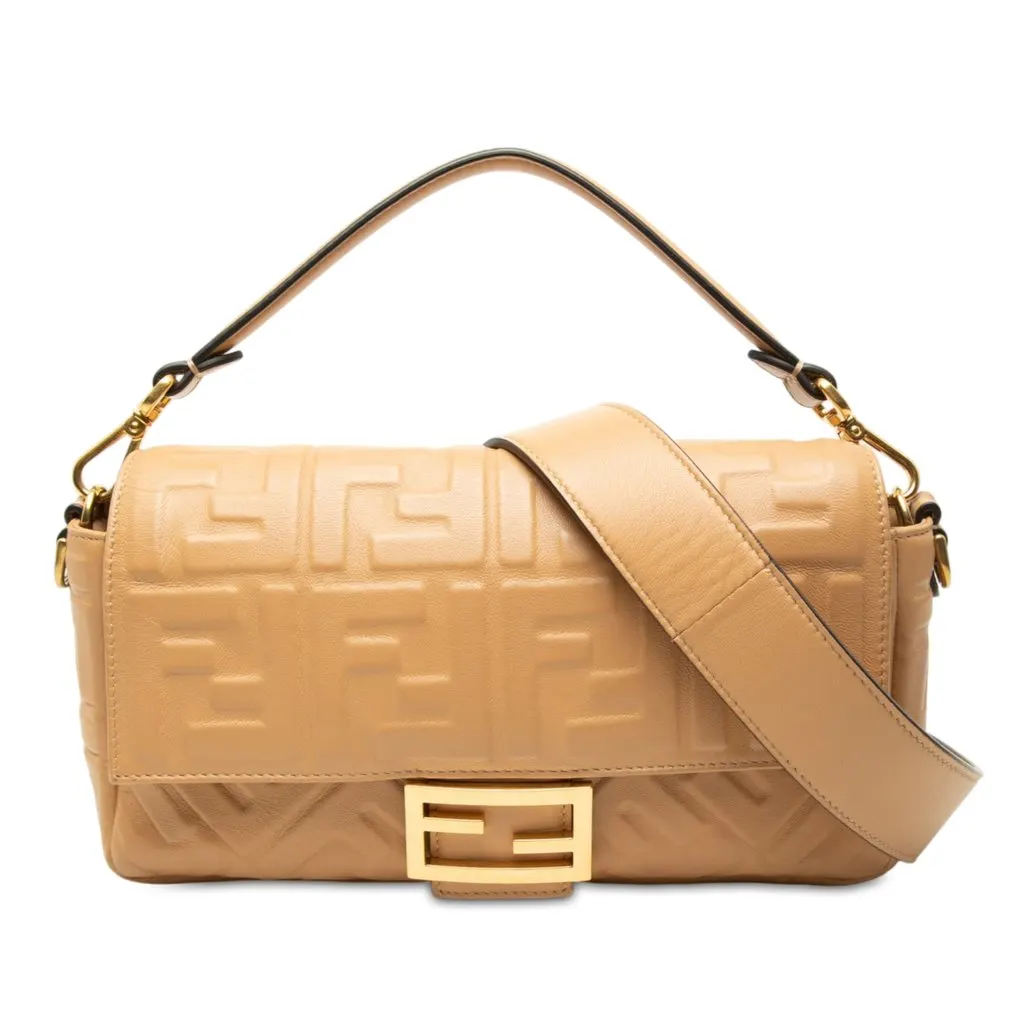 Fendi Zucca Embossed Leather Baguette Satchel Beige Leather Very good - Front View
