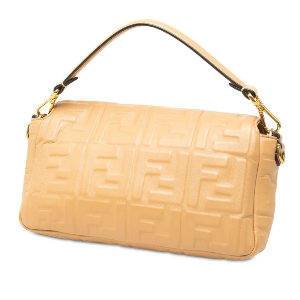 Fendi Zucca Embossed Leather Baguette Satchel Beige Leather Very good - Back View