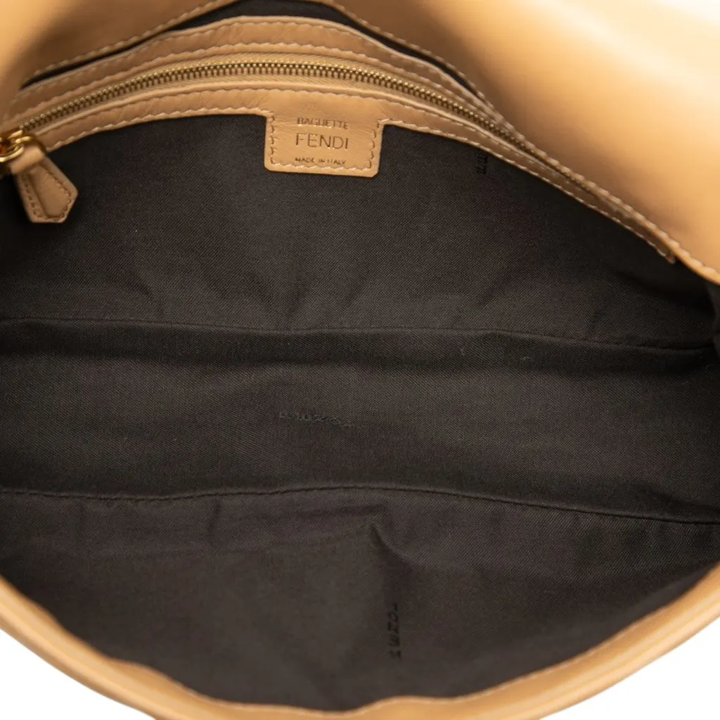Fendi Zucca Embossed Leather Baguette Satchel Beige Leather Very good - Model View