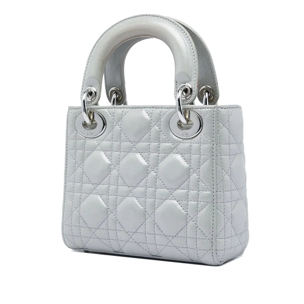 Dior Mini Iridescent Lambskin Cannage Lady Dior Silver Leather Very good - Back View