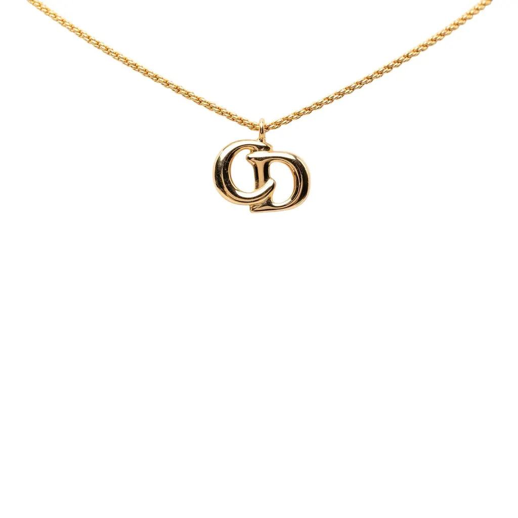 Dior Gold Plated CD Logo Pendant Necklace Gold Metal Very good - Back View