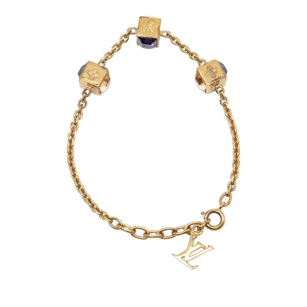 Louis Vuitton Gold Plated Strass Gamble Bracelet Gold Metal Very good - Model View