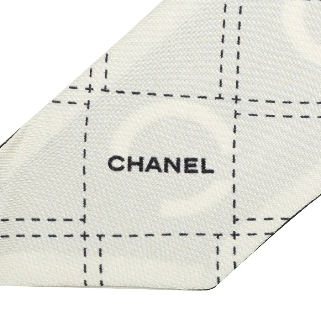 Chanel Coco Print Silk Slim Bandeau Scarf Black Silk Very good - Back View