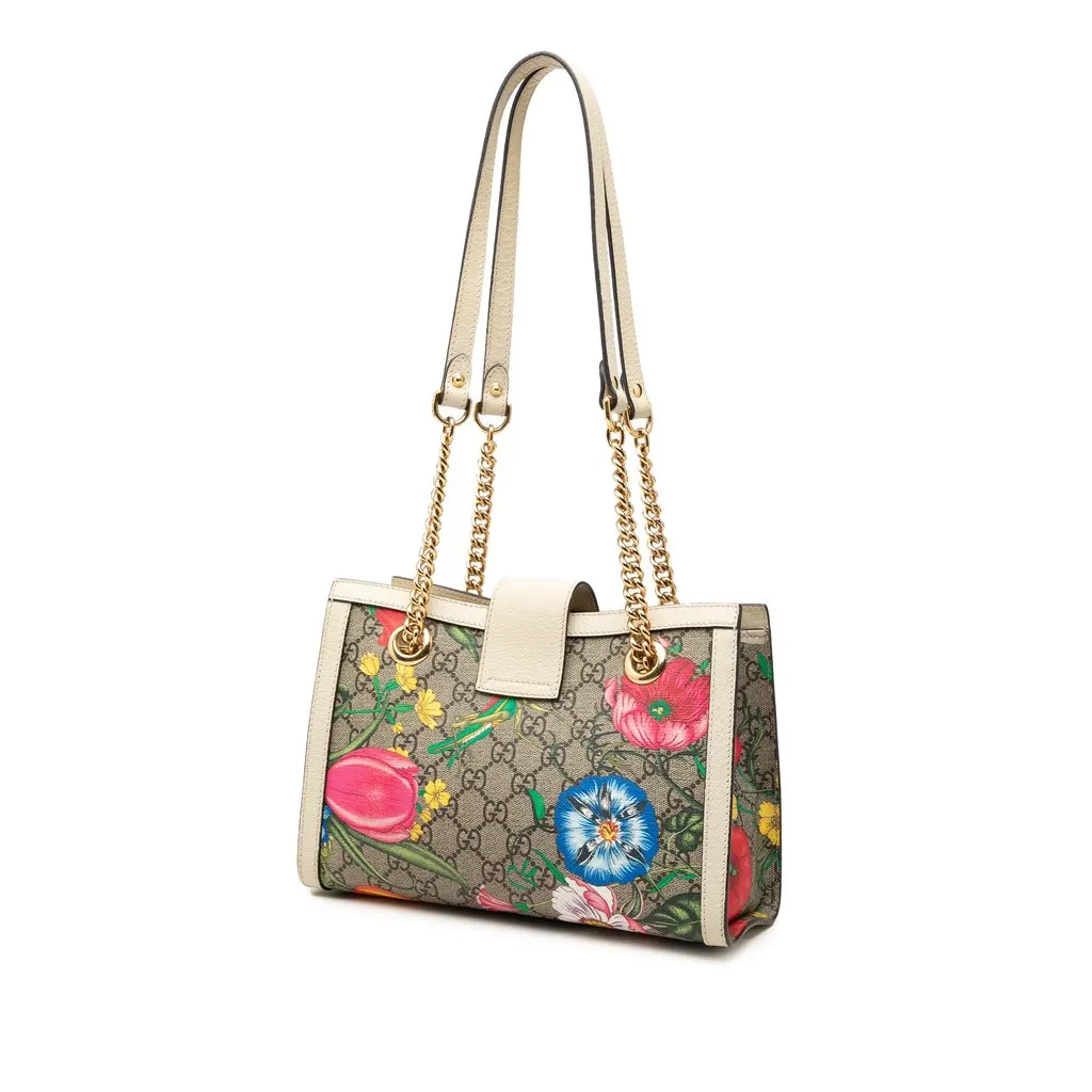 Gucci Small GG Supreme Flora Padlock Tote Beige Very good - Back View