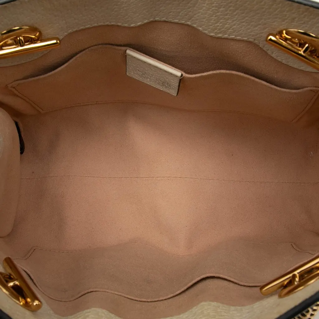 Gucci Small GG Supreme Flora Padlock Tote Beige Very good - Model View