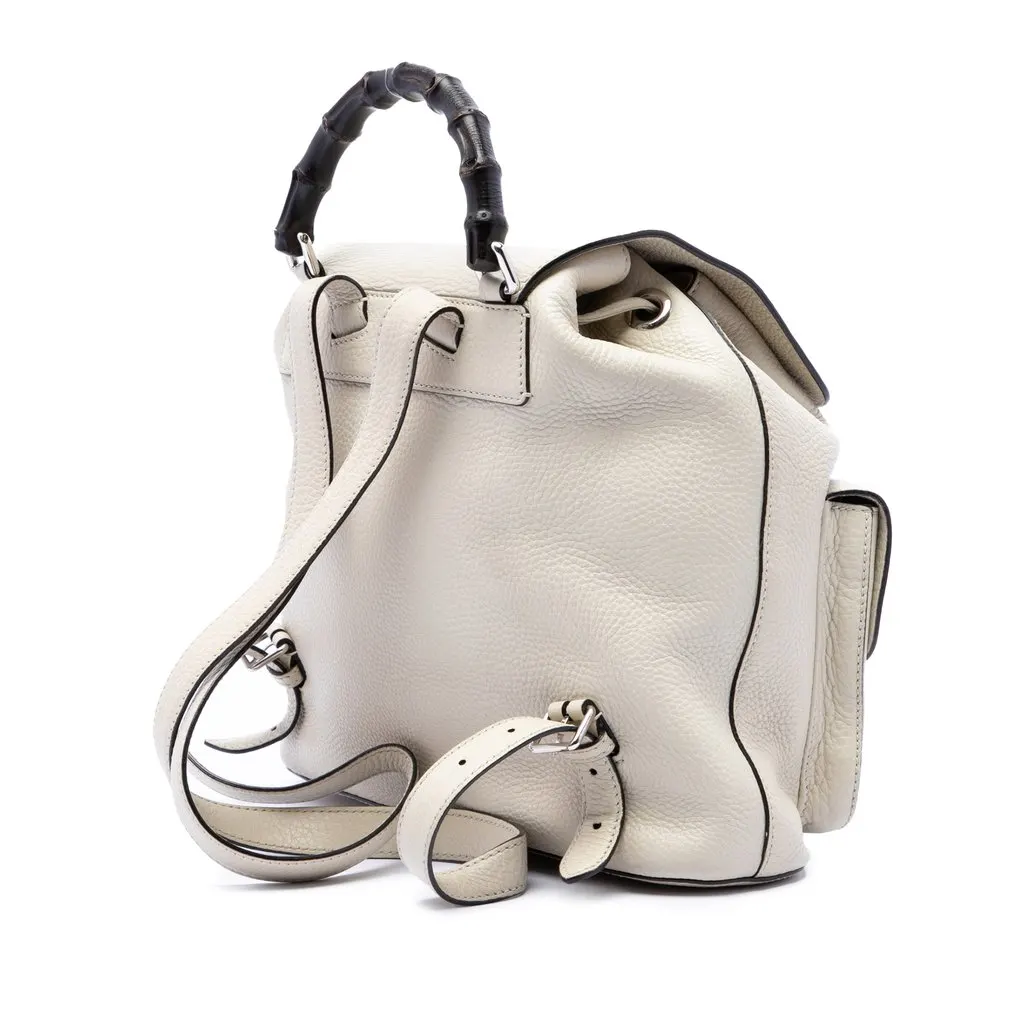 Gucci Grained Calfskin Bamboo Tassel Backpack White Leather Very good - Back View