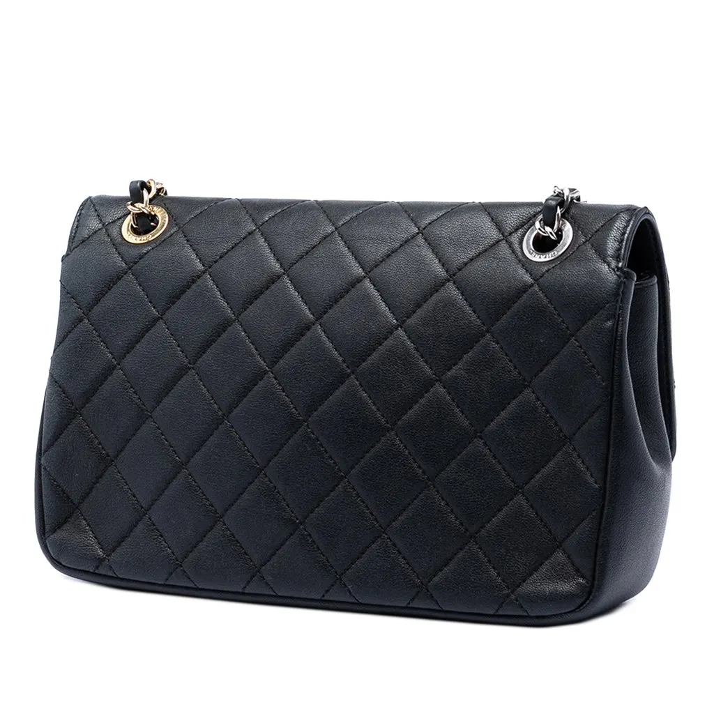 Chanel Quilted Lambskin Turn and Lock Flap Black Leather Very good - Back View