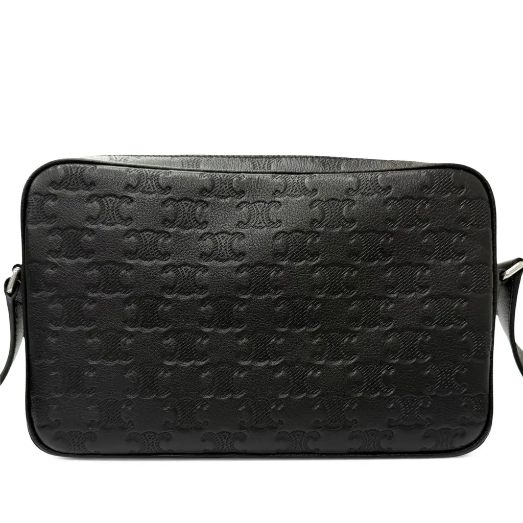 Celine Medium Triomphe Embossed Calfskin Messenger Bag Black Leather Very good - Back View