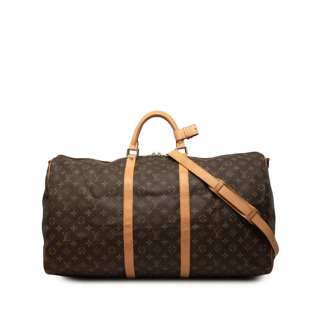 Louis Vuitton Monogram Keepall Bandouliere 60 Brown Canvas Good - Front View