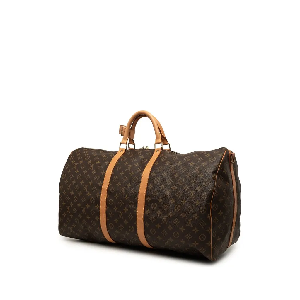 Louis Vuitton Monogram Keepall Bandouliere 60 Brown Canvas Good - Back View