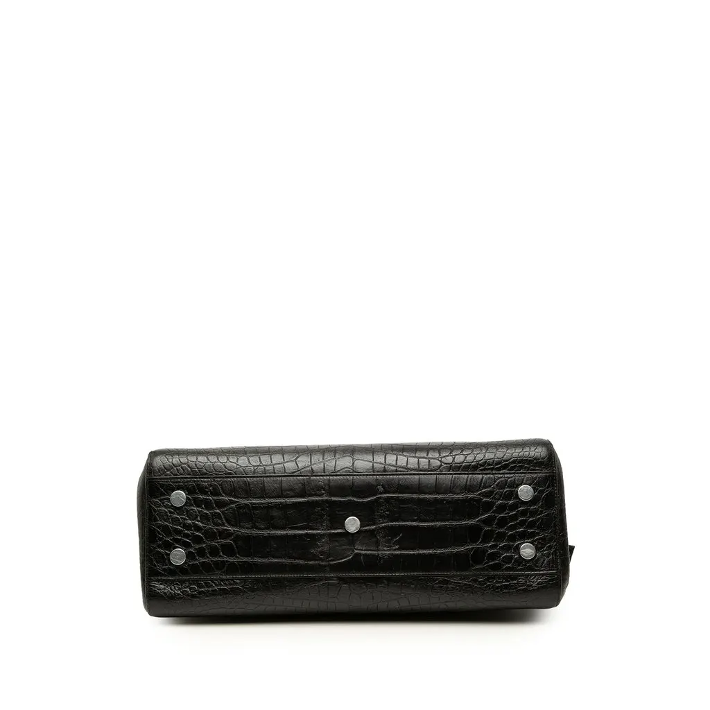 Saint Laurent Medium Croc Embossed Calfskin Cabas Rive Gauche Satchel Black Leather Good - Inside View
