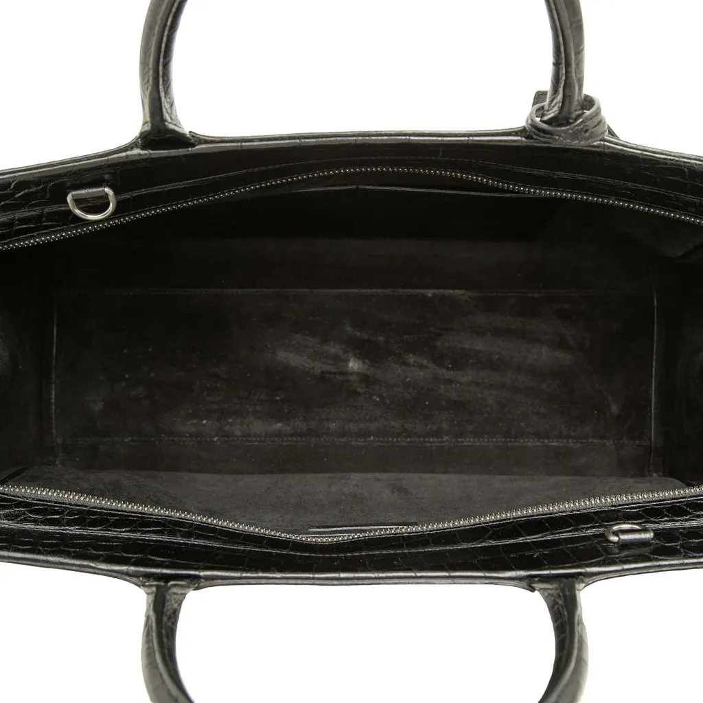 Saint Laurent Medium Croc Embossed Calfskin Cabas Rive Gauche Satchel Black Leather Good - Model View