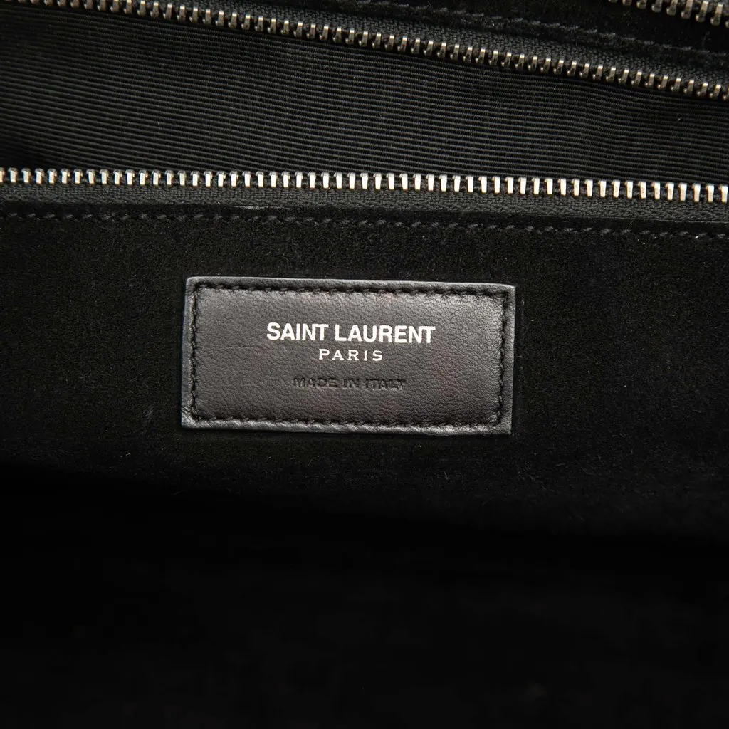 Saint Laurent Medium Croc Embossed Calfskin Cabas Rive Gauche Satchel Black Leather Good - Box View