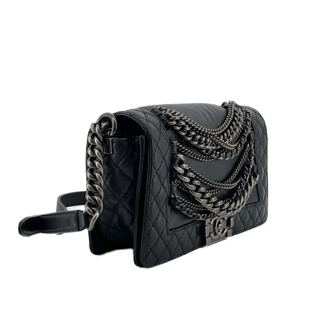 Chanel Paris Dallas Old Medium Calfskin Enchained Boy Flap Black Leather Very good - Back View