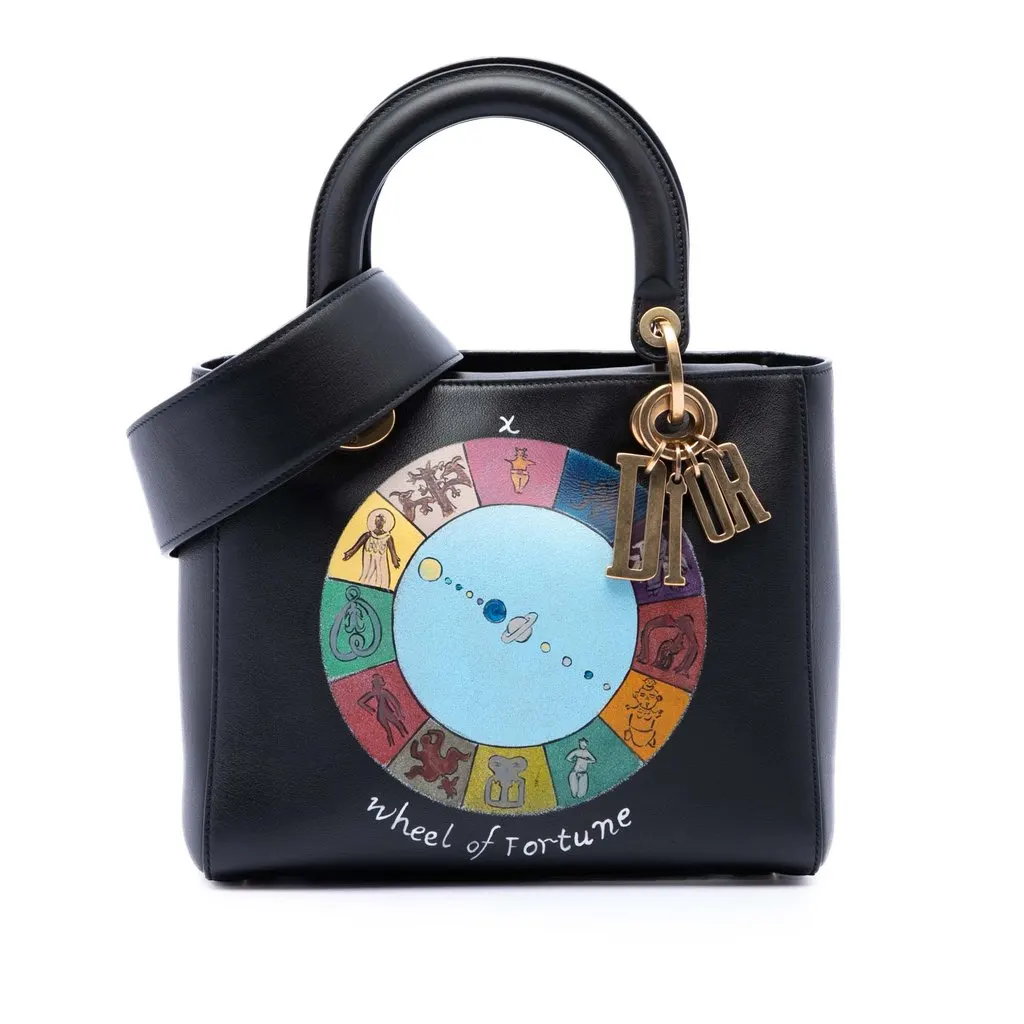 Dior Medium Calfskin Wheel of Fortune Tarot Lady Dior Black Leather Very good - Front View