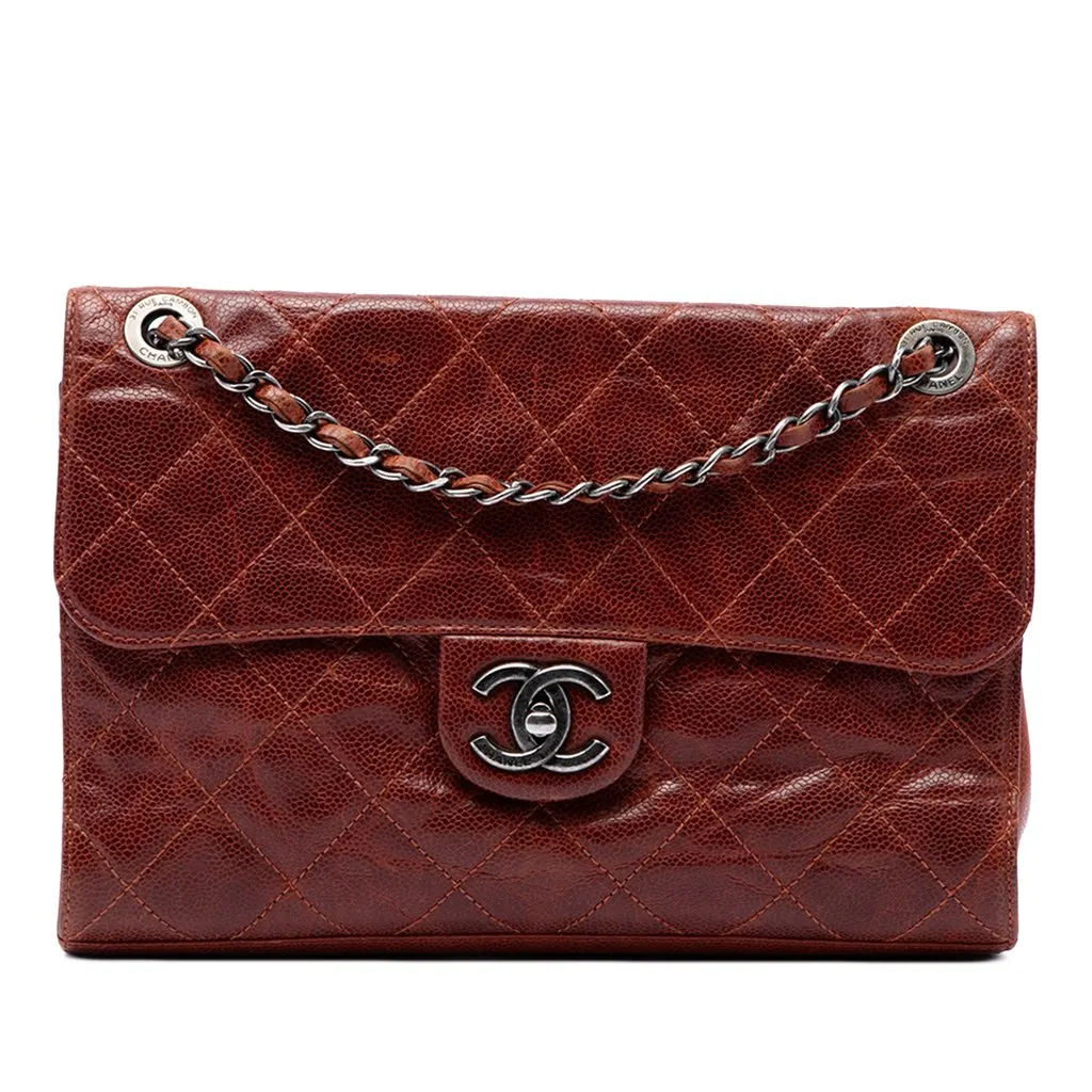 Chanel Medium Quilted Glazed Caviar Crave Flap Brown Leather Very good - Front View