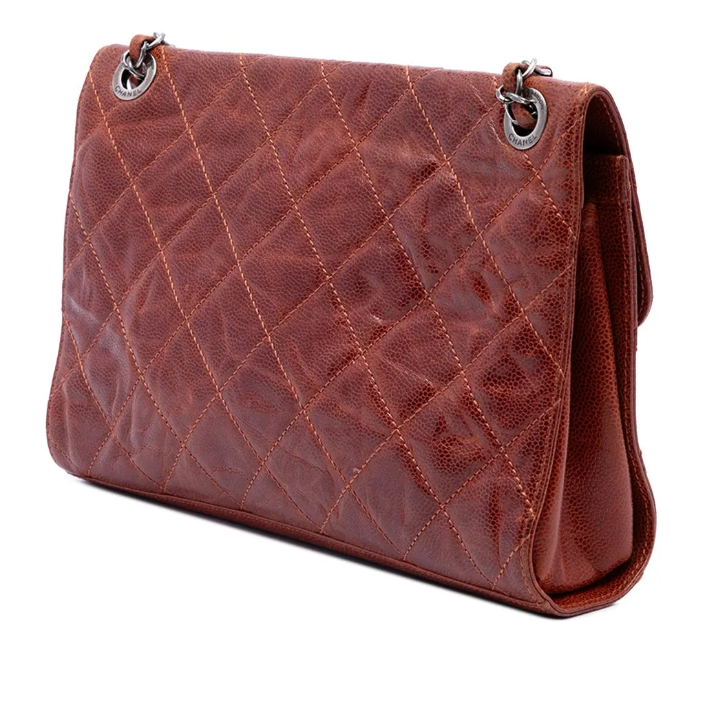 Chanel Medium Quilted Glazed Caviar Crave Flap Brown Leather Very good - Back View