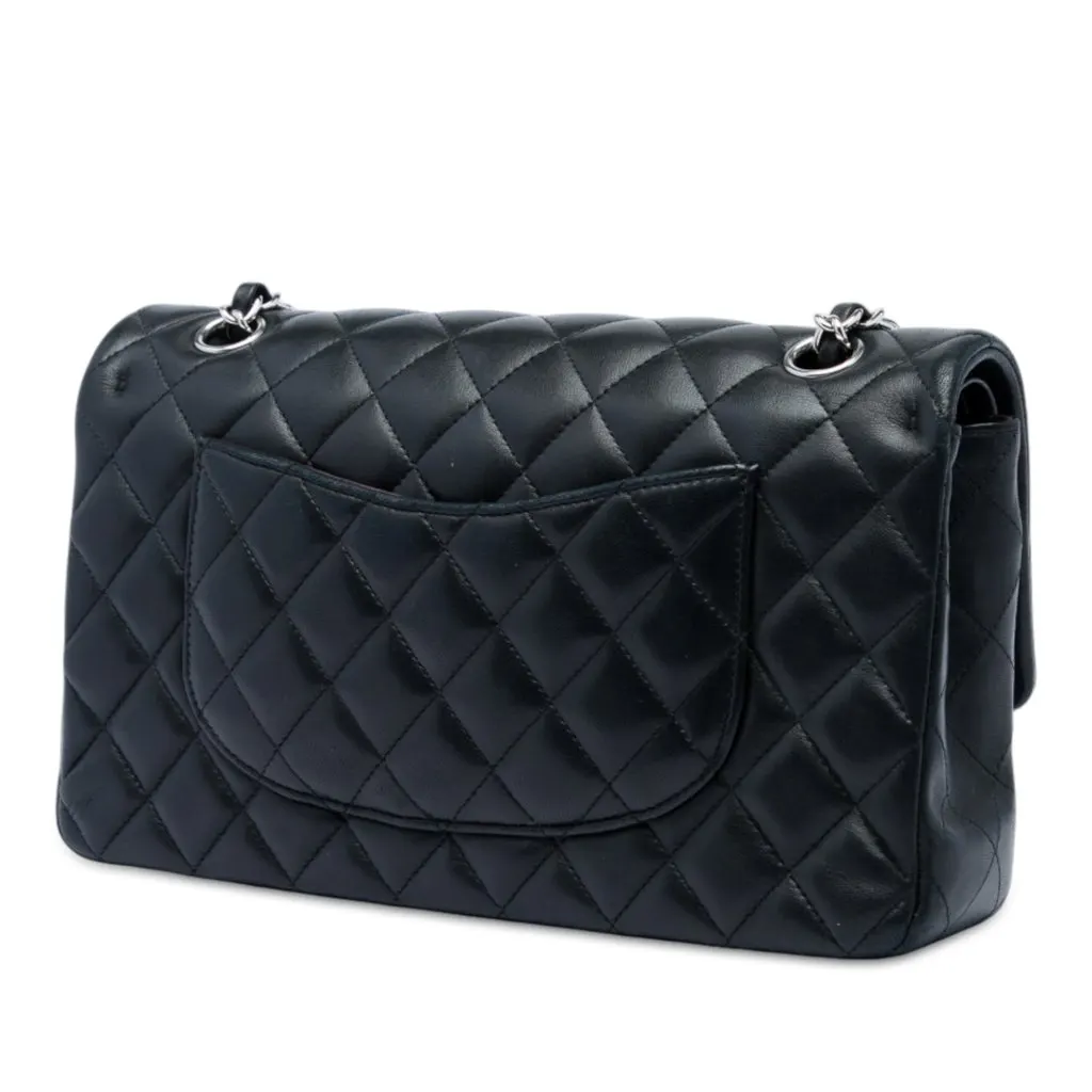 Chanel Medium Classic Lambskin Double Flap Black Leather Very good - Back View