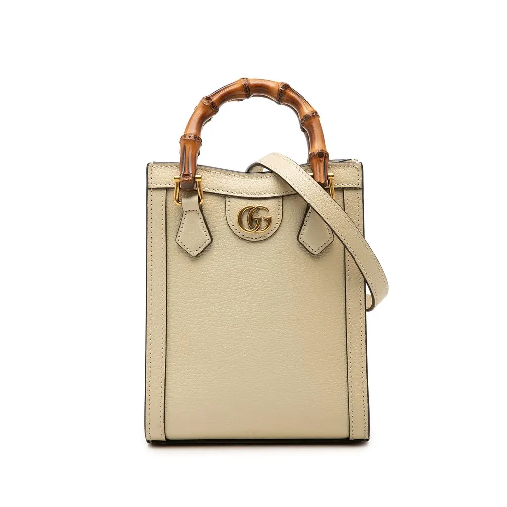 Gucci Mini Calfskin Bamboo Diana Satchel Brown Leather Good - Front View