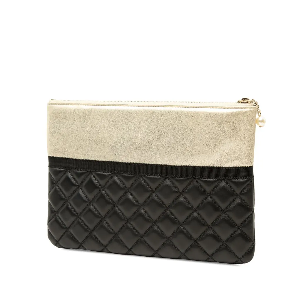 Chanel Medium Quilted Lambskin and Metallic Calfskin Pearl O Case Clutch Black Leather Good - Back View