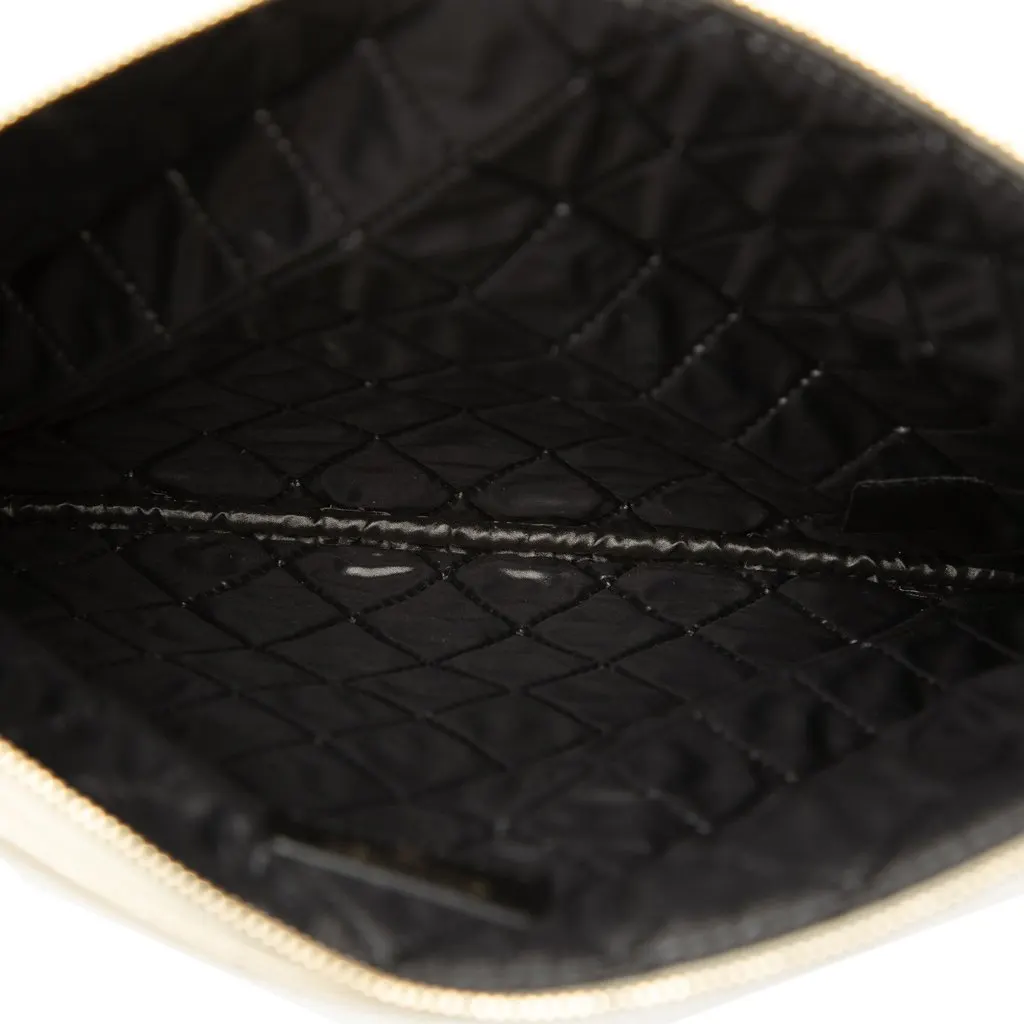 Chanel Medium Quilted Lambskin and Metallic Calfskin Pearl O Case Clutch Black Leather Good - Model View