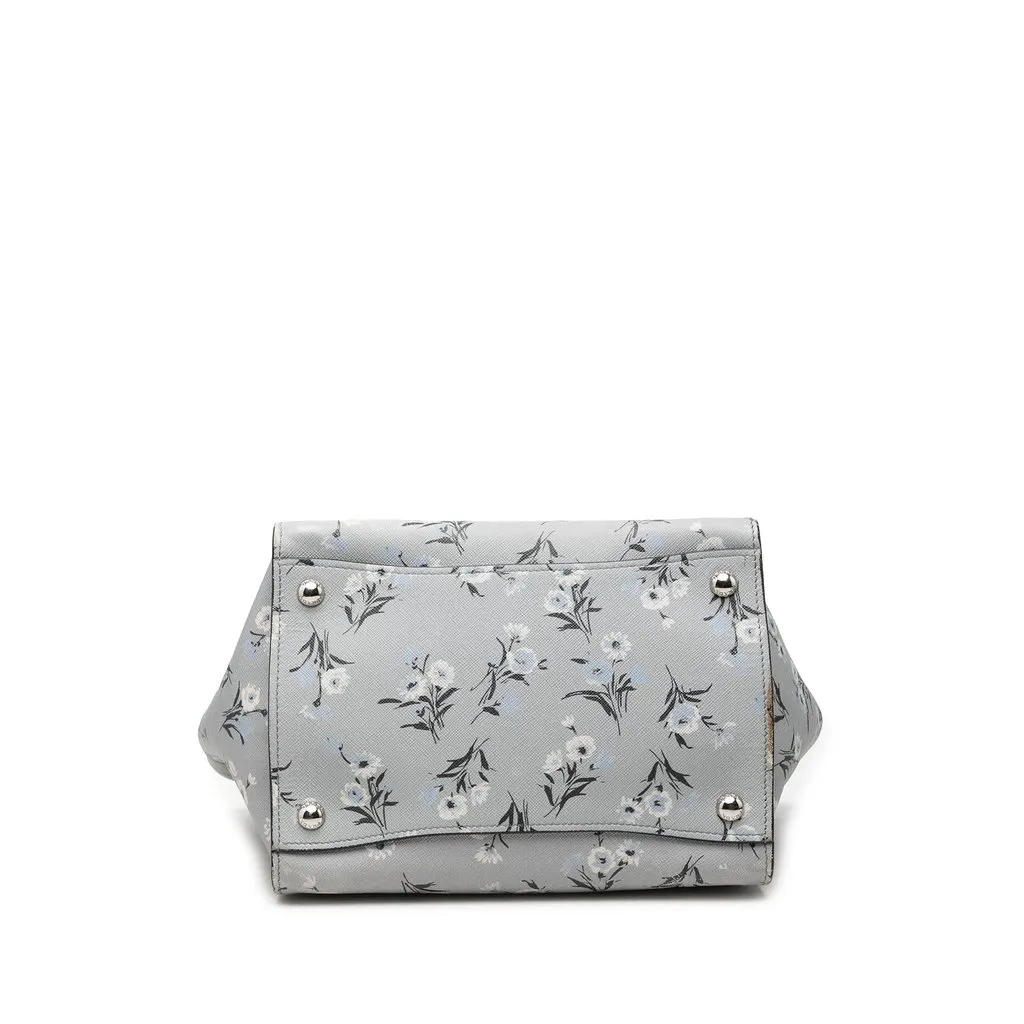 Prada Saffiano Floral Twin Pocket Satchel Grey Leather Good - Inside View
