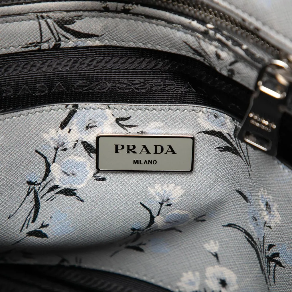 Prada Saffiano Floral Twin Pocket Satchel Grey Leather Good - Box View