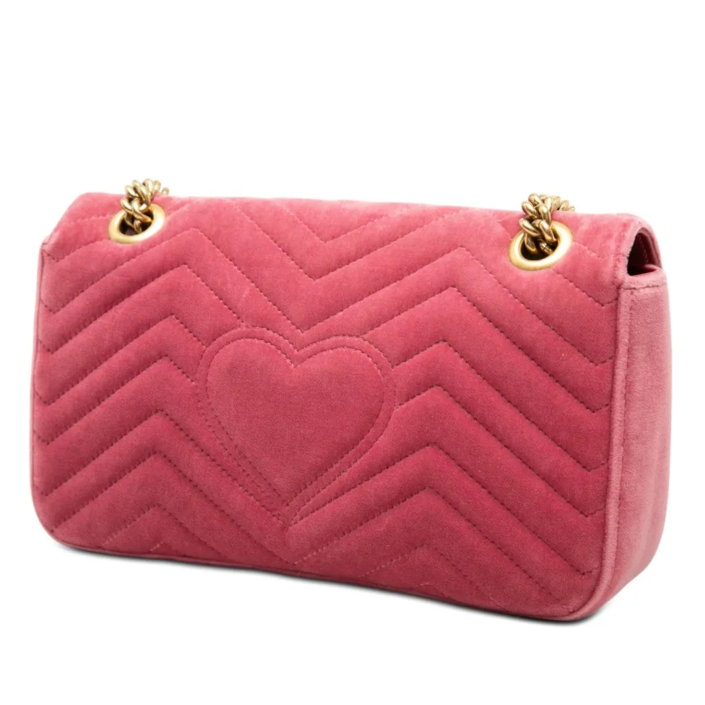 Gucci Medium GG Marmont Matelasse Velvet Shoulder Bag Pink Velvet Good - Back View