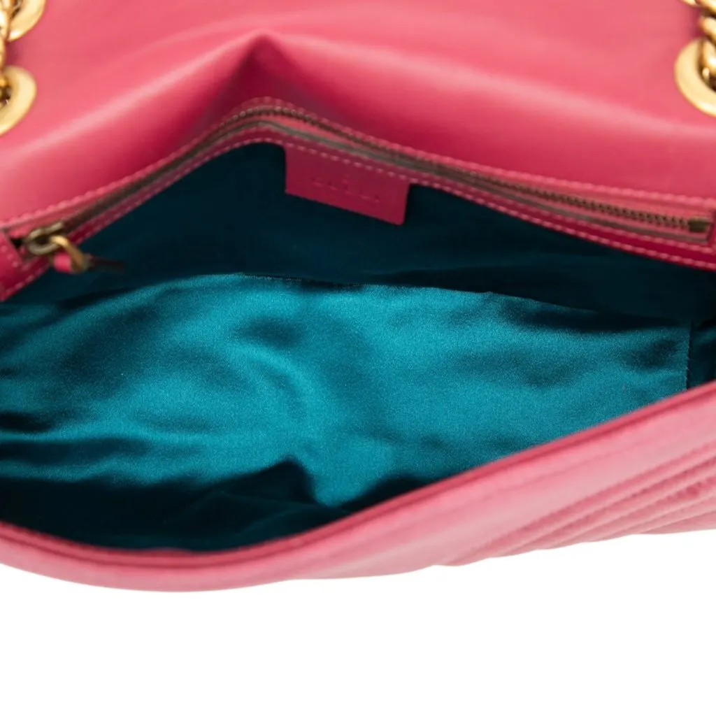 Gucci Medium GG Marmont Matelasse Velvet Shoulder Bag Pink Velvet Good - Model View