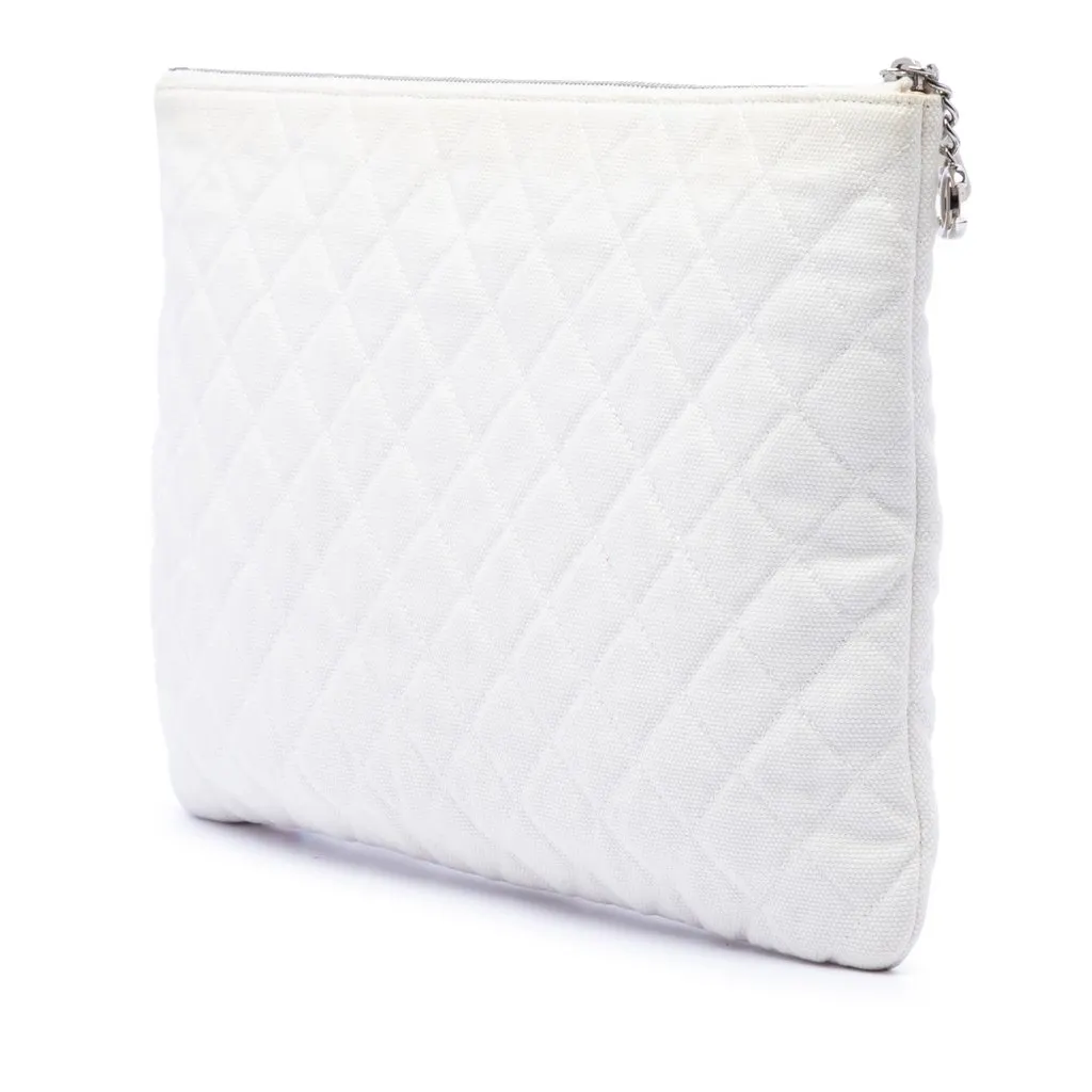 Chanel Large Quilted Printed Canvas Coco Cuba Libre O Case Clutch White Canvas Good - Back View