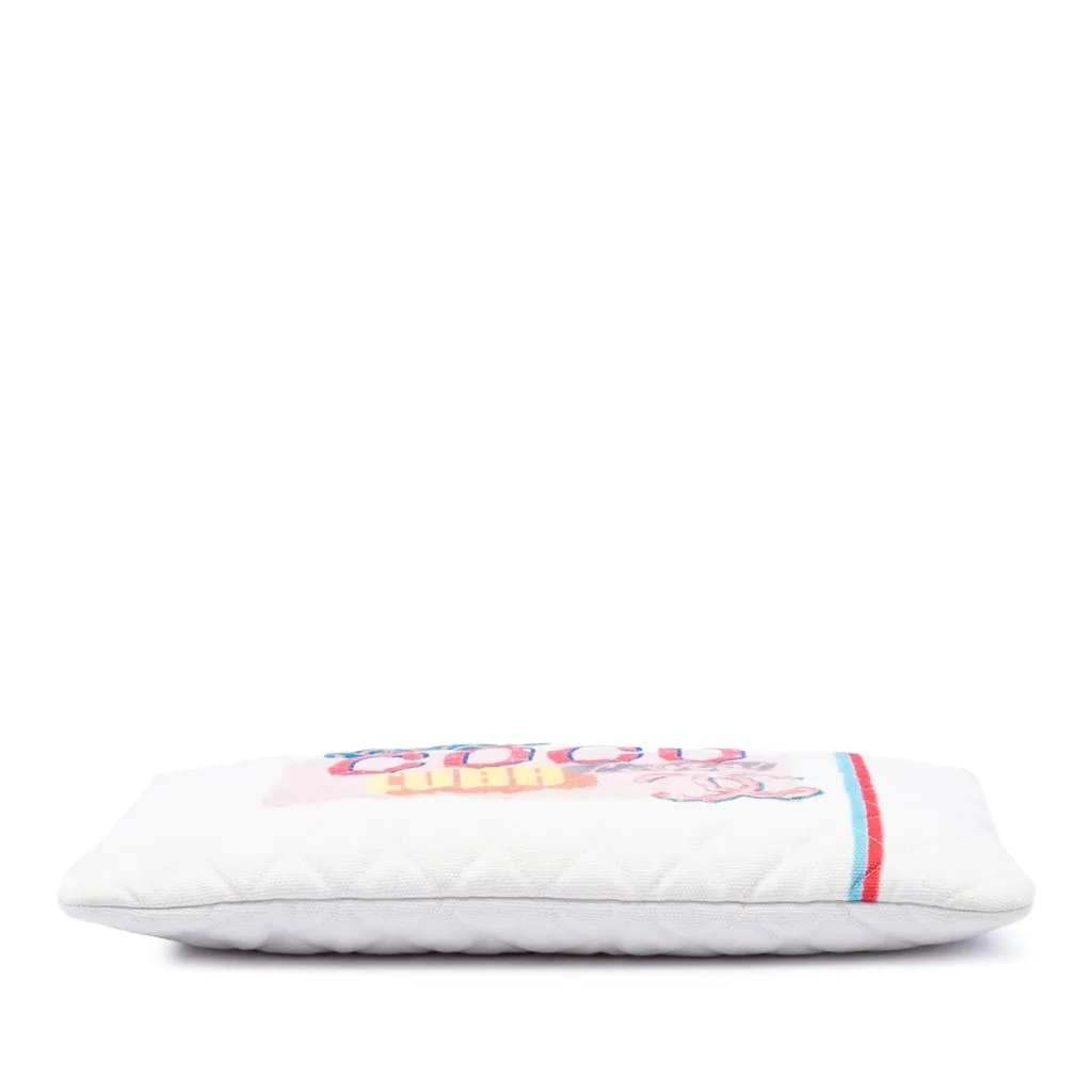 Chanel Large Quilted Printed Canvas Coco Cuba Libre O Case Clutch White Canvas Good - Inside View