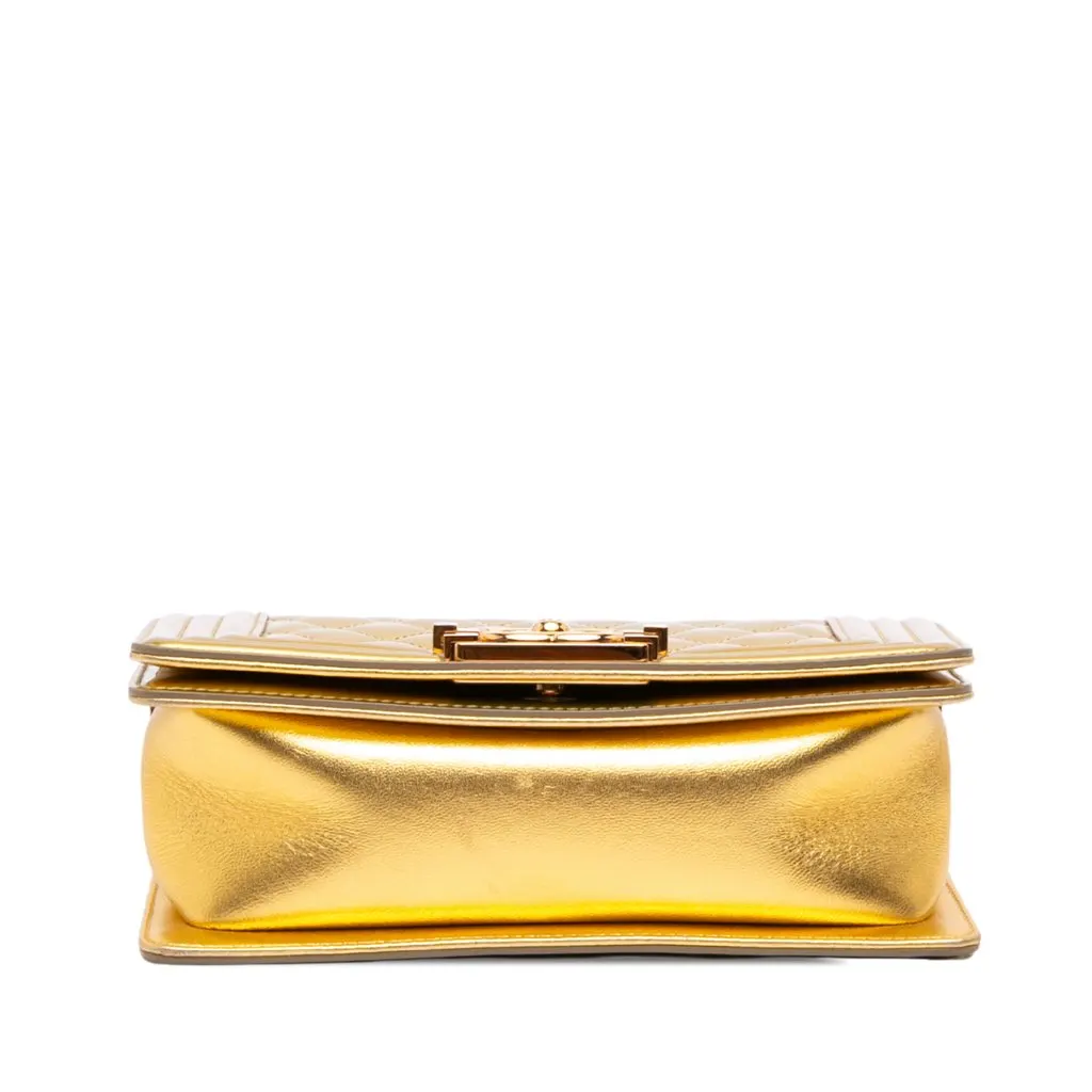 Chanel Small Quilted Metallic Patent Boy Flap Gold Leather Very good - Inside View