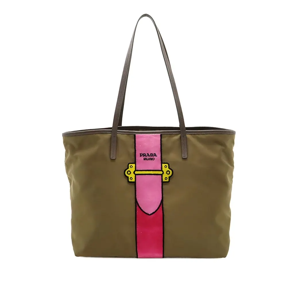 Prada Saffiano Trimmed Tessuto Velluto Ricamo Trompe L oeil Tote Brown Very good - Front View