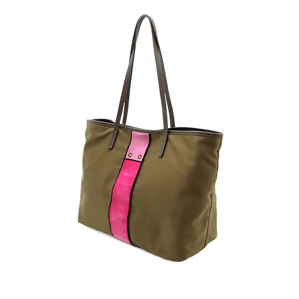 Prada Saffiano Trimmed Tessuto Velluto Ricamo Trompe L oeil Tote Brown Very good - Back View