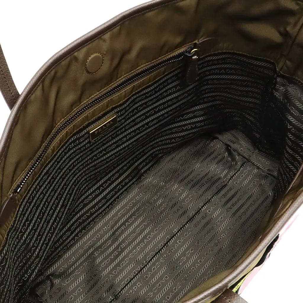 Prada Saffiano Trimmed Tessuto Velluto Ricamo Trompe L oeil Tote Brown Very good - Inside View