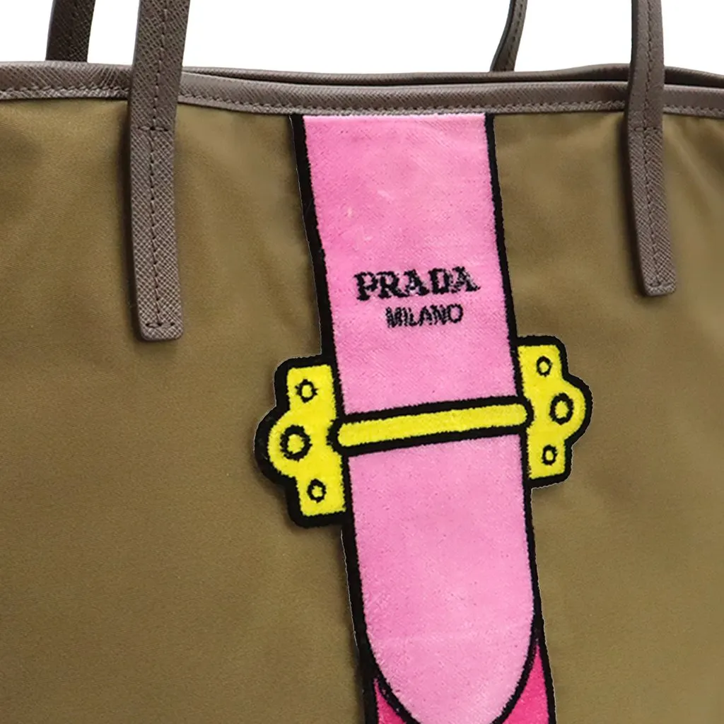 Prada Saffiano Trimmed Tessuto Velluto Ricamo Trompe L oeil Tote Brown Very good - Model View