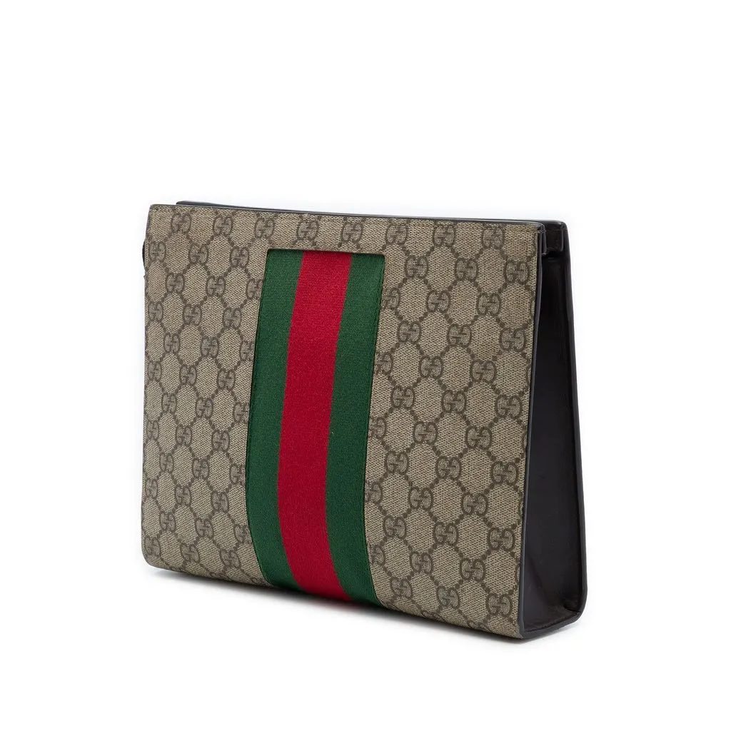 Gucci GG Supreme Web Clutch Beige Canvas Good - Back View