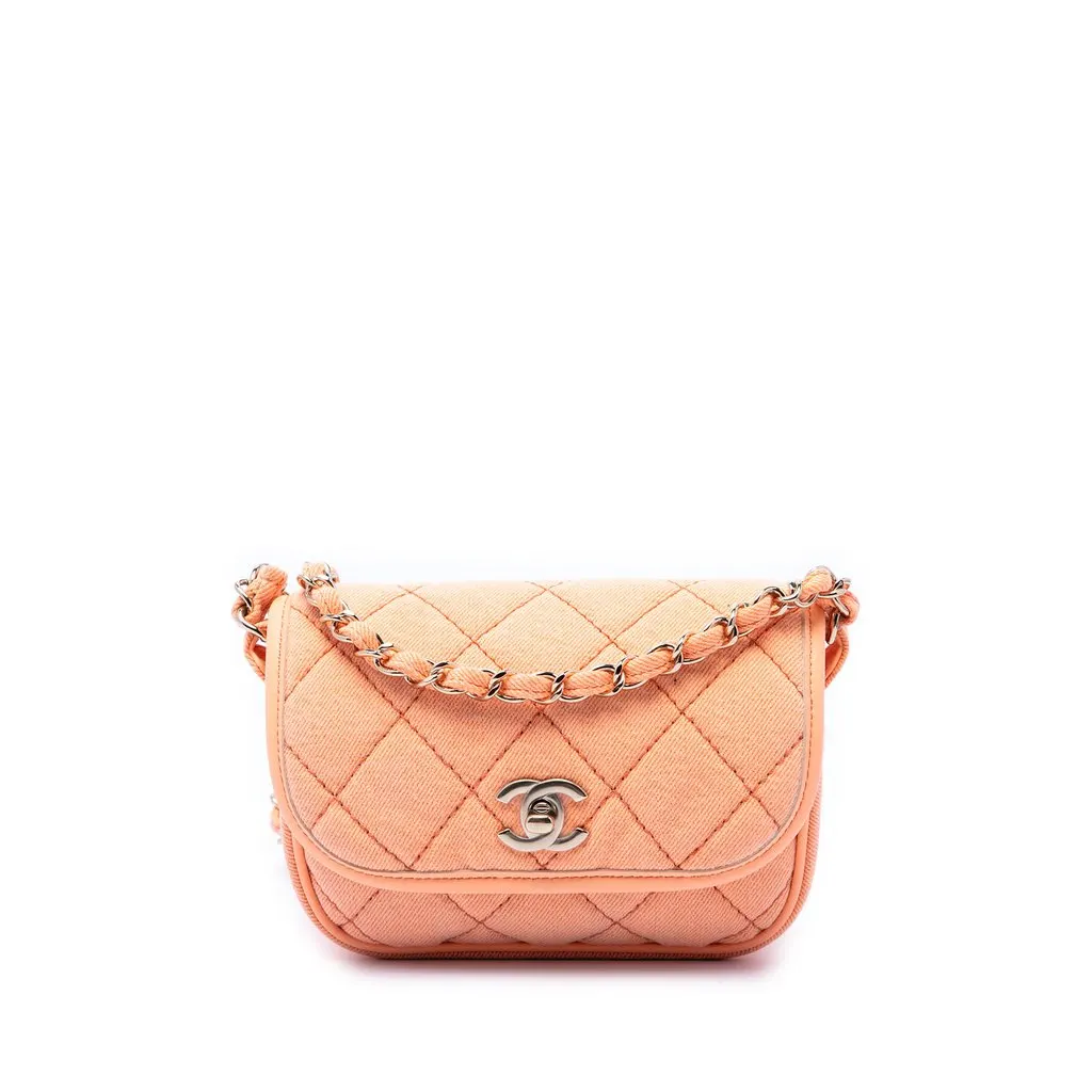 Chanel Mini CC Quilted Denim Messenger Flap Orange Very good - Front View