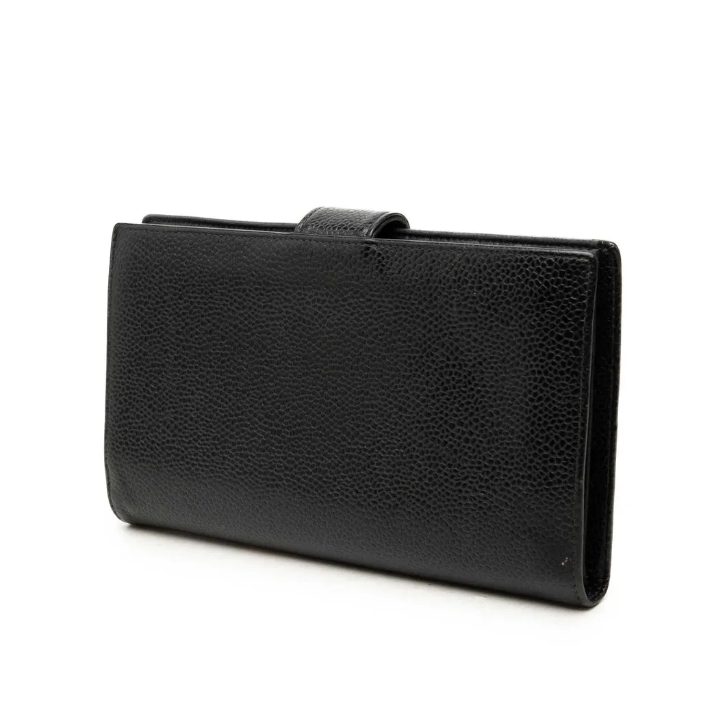 Chanel CC Caviar Bifold French Long Wallet Black Leather Very good - Back View