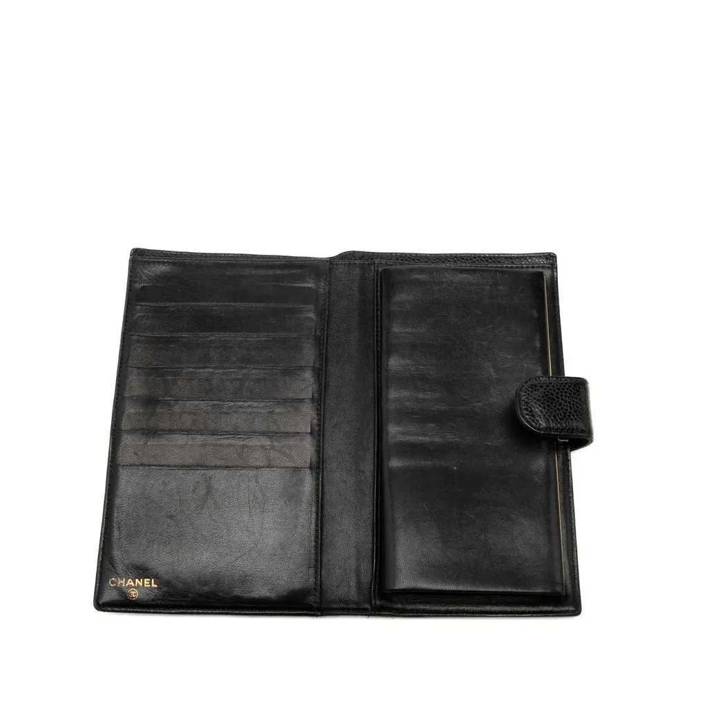 Chanel CC Caviar Bifold French Long Wallet Black Leather Very good - Box View