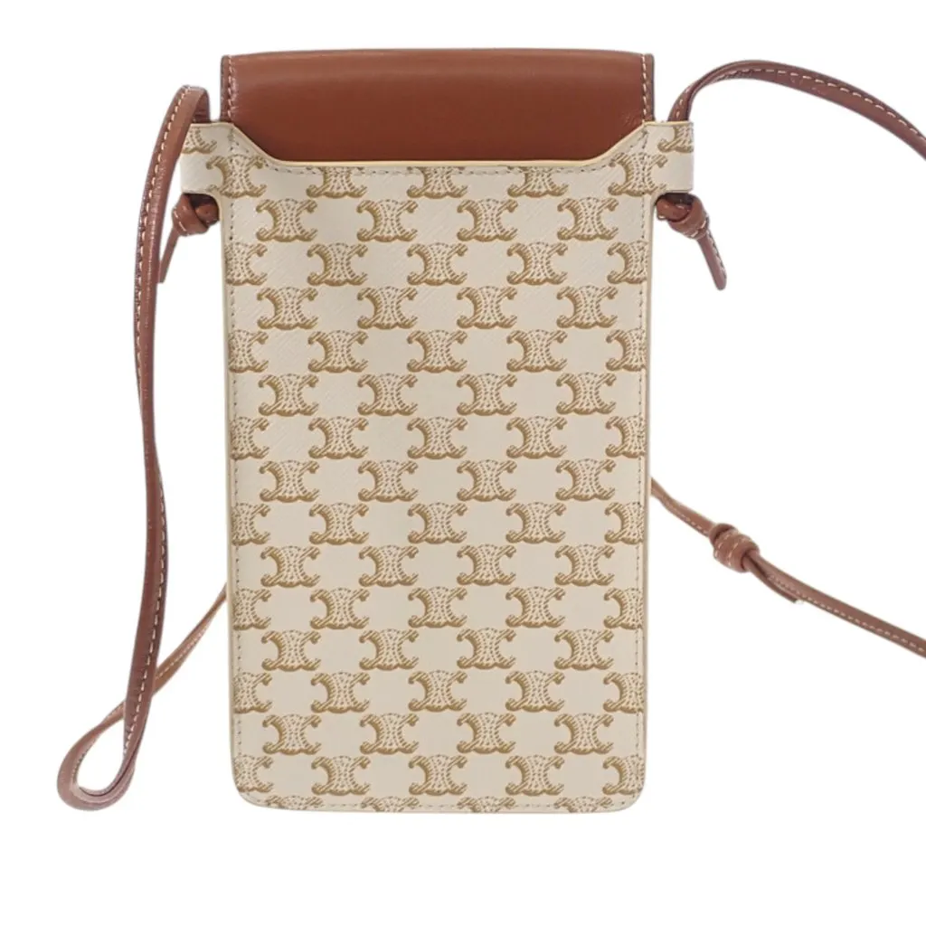 Celine Triomphe Coated Canvas Phone Pouch Flap Crossbody White Canvas Good - Back View